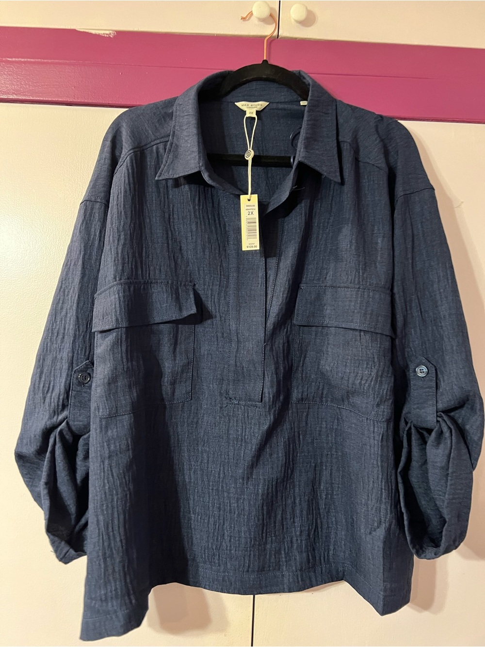 Max Studio Navy Lightweight Shirt Jacket